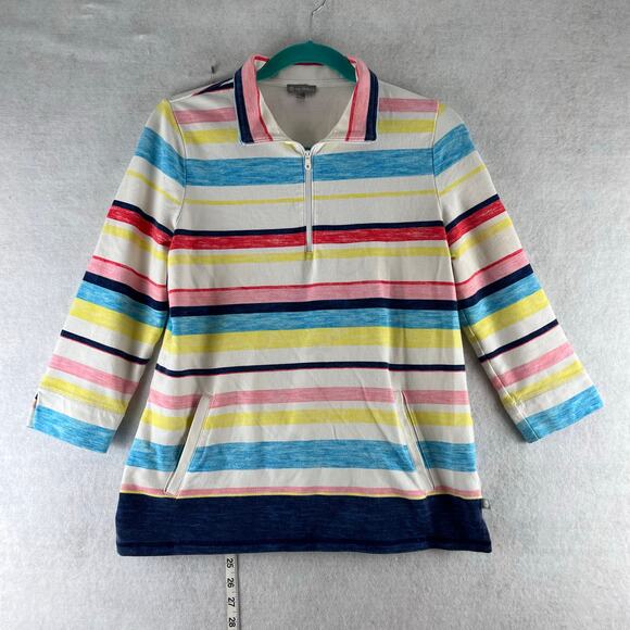 T By Talbots Med Pet Multicolor Striped Pullover 1/2 Zip 3/4 Sleeve Stretch Golf - Picture 3 of 13